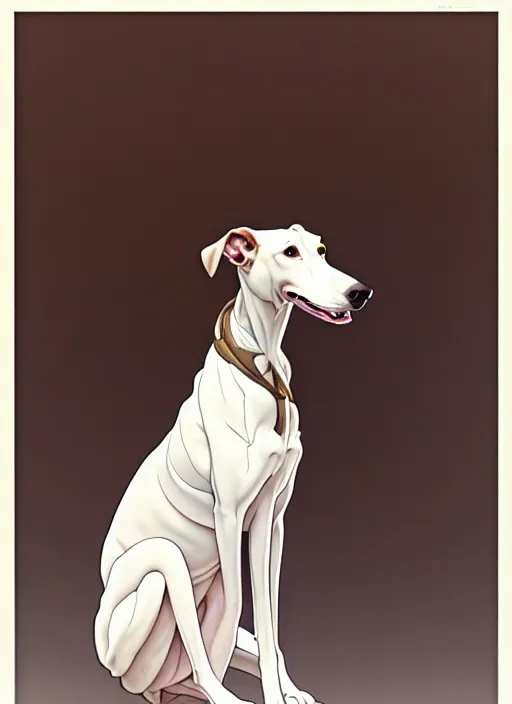 Prompt: demonic white brown greyhound, natural lighting, path traced, highly detailed, high quality, digital painting, by don bluth and ross tran and studio ghibli and alphonse mucha, artgerm