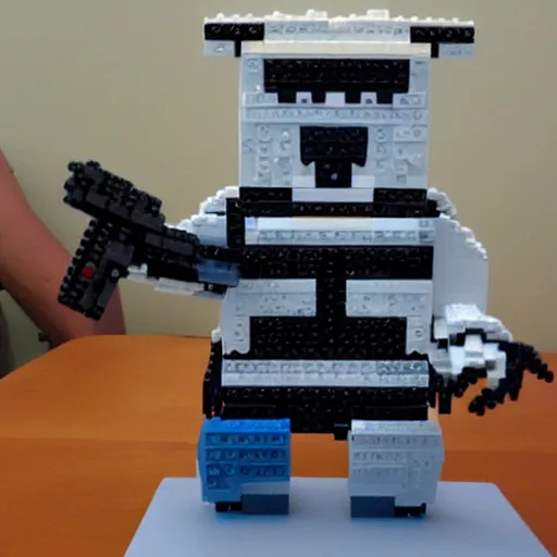 Prompt: a terminator made of legos