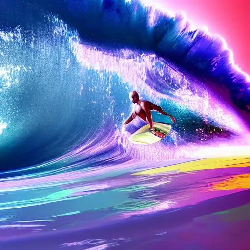 Image similar to kelly slater, psychedelic surfing, octane render, 8k, ultra detailed, iso 100