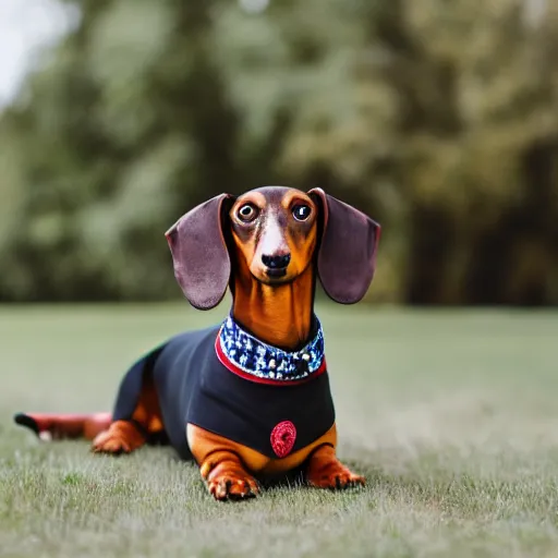 Image similar to professional portrait photography of a dachshund in an opera