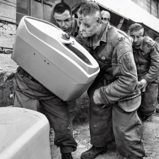 Prompt: russians soldiers stealing washing machines