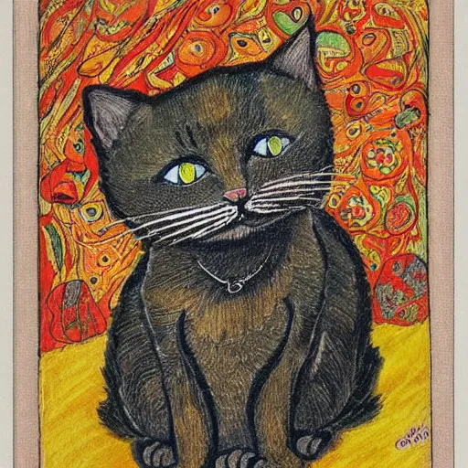 Image similar to a cat as drawn by Louis Wain