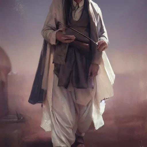 Image similar to a portrait of a Kurdish Albert Einstein in Kurdish clothes by Greg Rutkowski, digital art, horror, chiaroscuro, trending on artstation, anime arts, featured on Pixiv, HD, 8K, highly detailed, good lighting, beautiful, epic, masterpiece