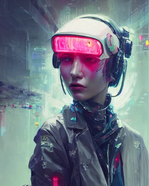 Image similar to detailed portrait Neon Operator Girl, cyberpunk futuristic neon, reflective puffy coat, decorated with traditional Japanese ornaments by Ismail inceoglu dragan bibin hans thoma greg rutkowski Alexandros Pyromallis Nekro Rene Maritte Illustrated, Perfect face, fine details, realistic shaded, fine-face, pretty face