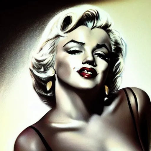 Image similar to pencil art, detailed portrait of marilyn monroe, intricate, hyper detailed, realistic, oil painting, by julie bell, frank frazetta, cinematic lighting