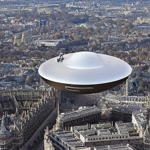 Image similar to an alien spacecraft hanging menacingly over London, photo