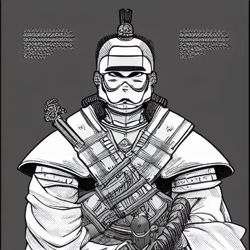 Prompt: a powerful japanese samurai wearing war gear, detailed face, highly detailed, face symmetry, character concept portrait by moebius and laurie greasley, colorful, profile picture, 8 k, cinematic color grading