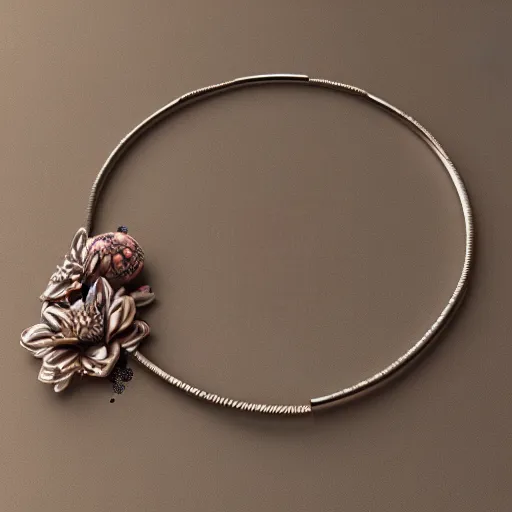 Image similar to intricate! organic, nordic wedding ring, necklace, gemstones, dreamy floral background, refraction, occlusion, lower and upper levels, octane render, vray render