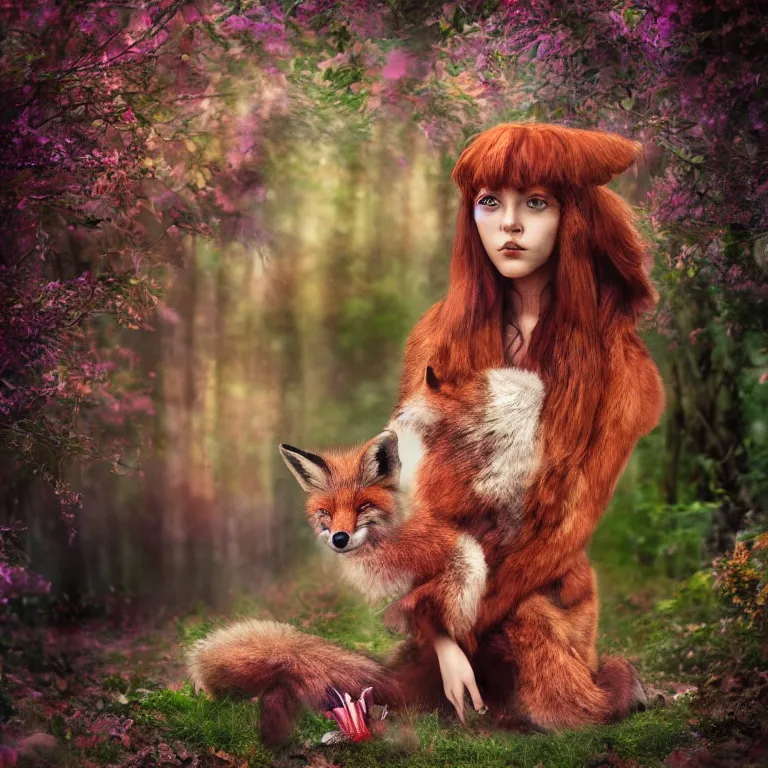 Image similar to photo of foxy girl in wonderland, realism, photorealism, sony a 7 r, high detailed