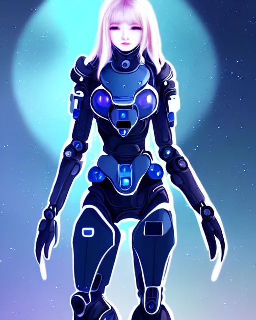 Prompt: perfect android girl family, full body character design, warframe armor, beautiful face, scifi, futuristic, galaxy, nebula, bae suzy, dreamy, long white hair!!!, blue eyes, bold fashion and strong silhouettes, cinematic lighting, highly detailed, artstation, divine, by huifeng huang, smooth gradient.