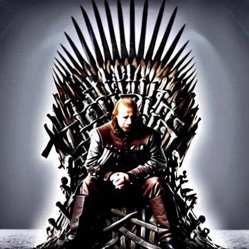 Image similar to “Putin sitting on the iron throne, 4k, award winning, Digital art, scene from game of thrones”