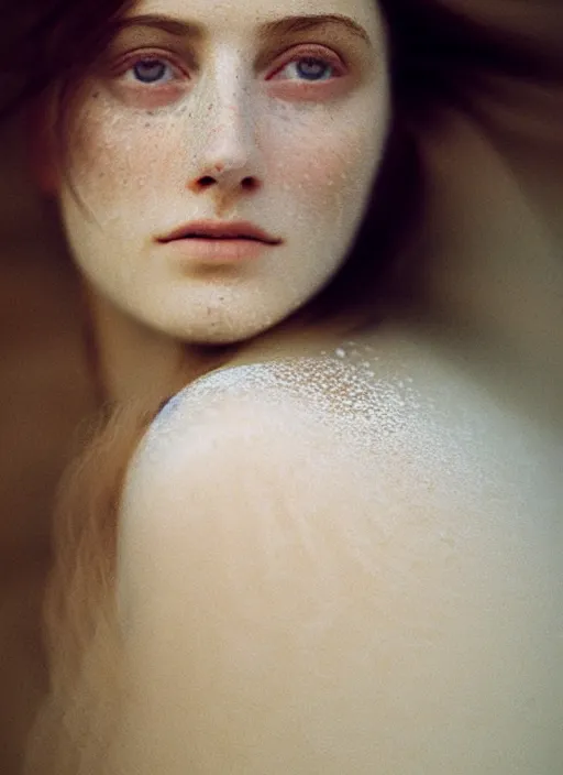 Image similar to Kodak Portra 400, 8K, soft light, volumetric lighting, highly detailed, britt marling style 3/4 ,portrait photo Close-up portrait photography of a beautiful woman how pre-Raphaelites, the face emerges from Pamukkale, thermal waters flowing down white travertine terraces, inspired by Ophelia paint ,and hair are intricate with highly detailed realistic beautiful flowers , Realistic, Refined, Highly Detailed, interstellar outdoor soft pastel lighting colors scheme, outdoor fine art photography, Hyper realistic, photo realistic