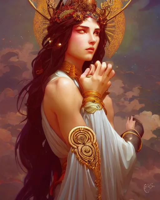 Image similar to goddess of love, highly detailed, digital painting, artstation, concept art, smooth, sharp focus, illustration, Unreal Engine 5, 8K, art by artgerm and greg rutkowski and alphonse mucha