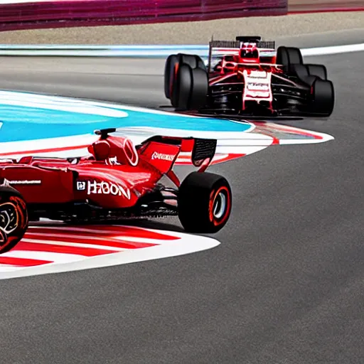 Image similar to lewis hamilton and a red honda forza 7 5 0