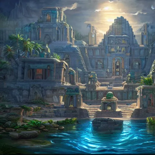 Image similar to the lost city of Atlantis, ultra high detail, dramatic lighting, hyper realistic, in the style of tyler edlin