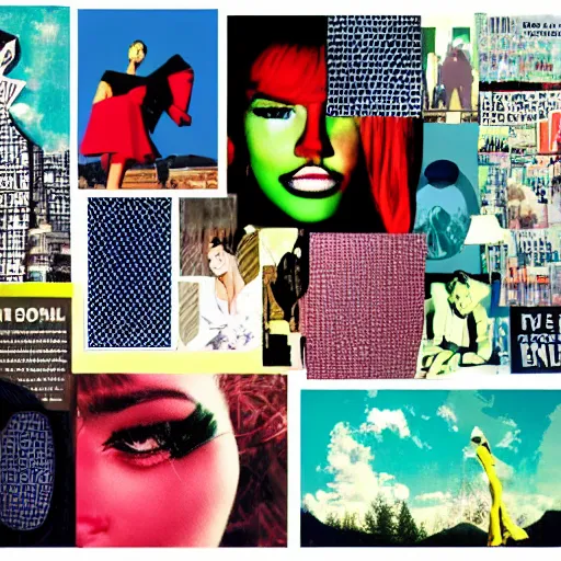 Prompt: a beautiful aesthetic!!! pop art collage! landscape, made in a magazine clipping collage style, cutout, clippings of a fashion magazine, made by a depressed art student