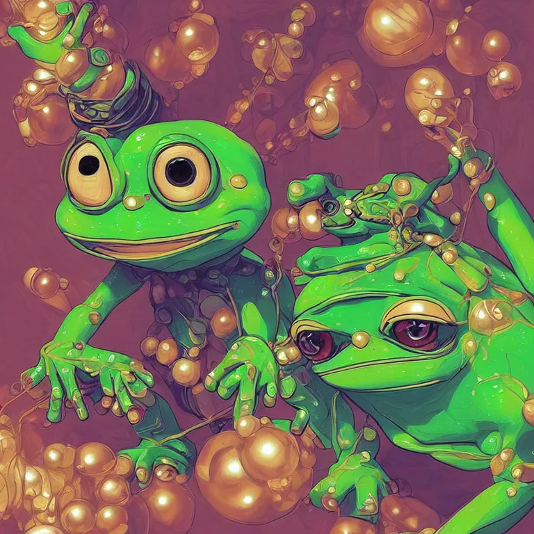 Image similar to maximalist detailed gemstone pepe the frog by adoryanti, machine. delusions, holosomnia, electrixbunny, rendered in discodiffusion. decorated with pearls and gems, behance hd by jesper ejsing, by rhads, makoto shinkai, ilya kuvshinov, rossdraws global illumination ray tracing hdr radiating a glowing aura