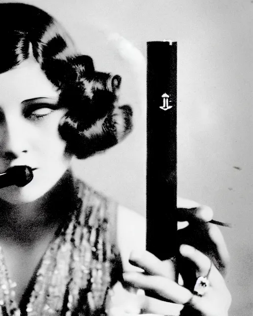 Image similar to 1 9 2 0 s photo of a flapper girl smoking a juul ecig vape