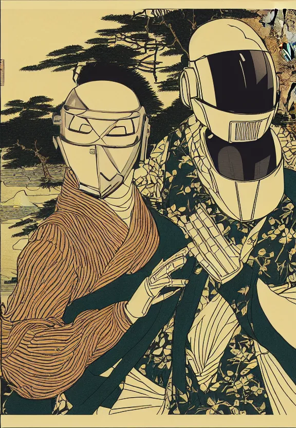 Image similar to daft punk by hokusai