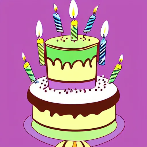 Image similar to birthday card, birthday cake with candles, cute illustration by basia tran