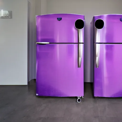 Image similar to refrigerator with wings in a purple tornado