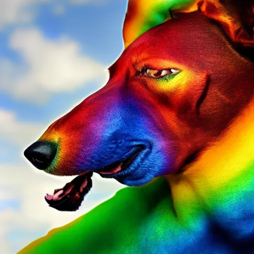 Prompt: rainbow dog carrying the earth in its mouth, 8 k, hd