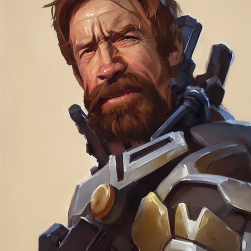 Image similar to greg manchess portrait painting of armored chuck norris as overwatch character, medium shot, asymmetrical, profile picture, organic painting, sunny day, matte painting, bold shapes, hard edges, street art, trending on artstation, by huang guangjian and gil elvgren and sachin teng