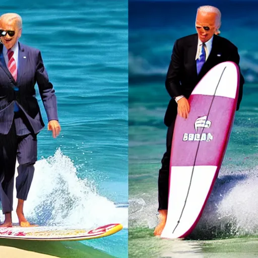 Image similar to surfing joe biden as mr. bean as the joker from batman, surfing still from batman vs bean at the beach, 2 0 2 0