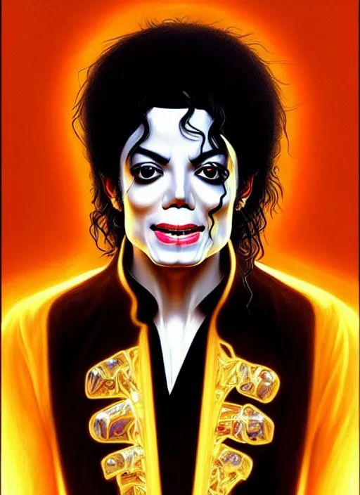 Image similar to symmetry!! portrait of michael jackson in scream music video, cottagecore!! full body, glowing lights!! intricate, elegant, highly detailed, digital painting, artstation, concept art, smooth, sharp focus, illustration, art by artgerm and greg rutkowski and alphonse mucha