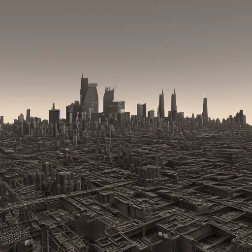 Prompt: the skyline of a dystopian city, highly detailed 3D render