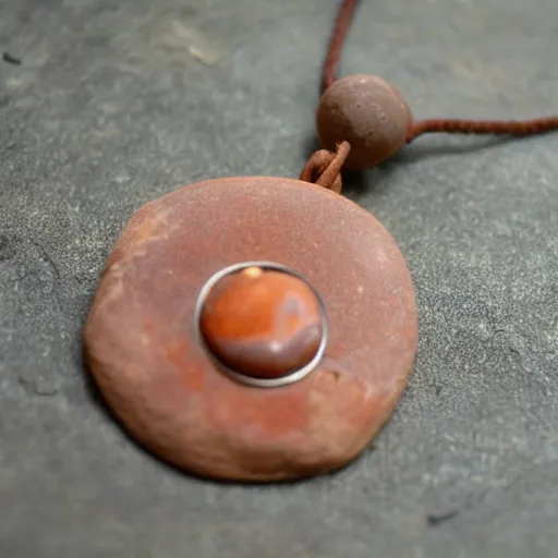 Image similar to beautiful but simple amulet made from equal parts bright sandstone and dark sandstone, representing powerful love