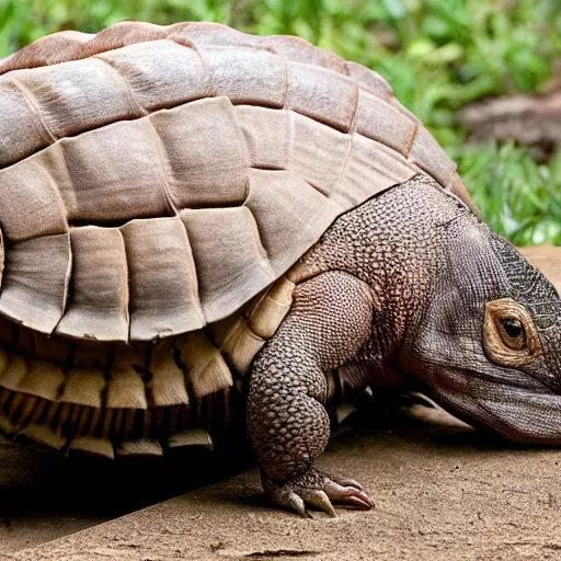 Prompt: photo of a hybrid between an armadillo and a galapagos tortoise