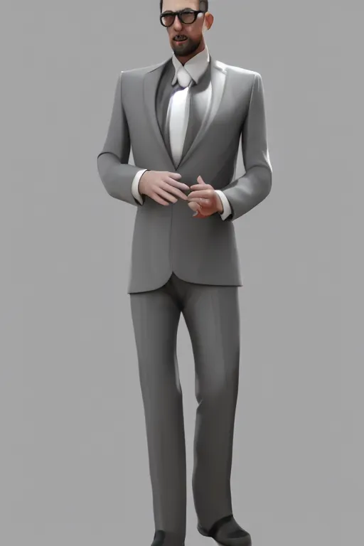 Prompt: full body 3 d render of a rich daddy, 3 2 years old, wear sliver suits, stubble, cramel hair, character concept art, octane render, trending by artstation, artbreeder