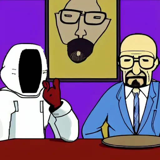 Image similar to Walter White being interviewed by Space Ghost on Space Ghost Coast to Coast