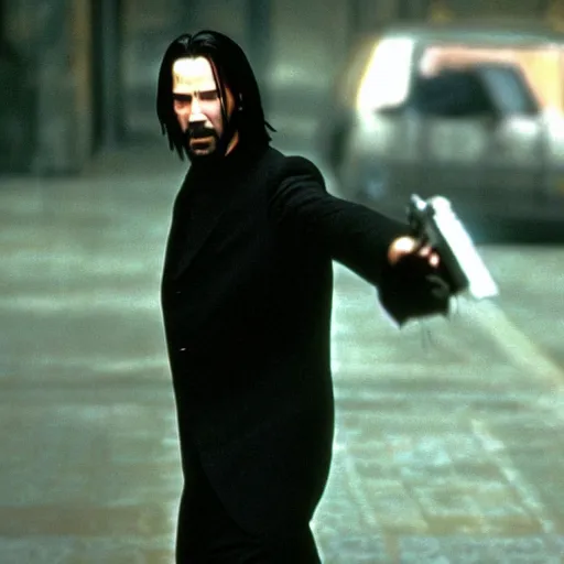 Image similar to movie still of keanu reeves as Neo in Matrix (1999)