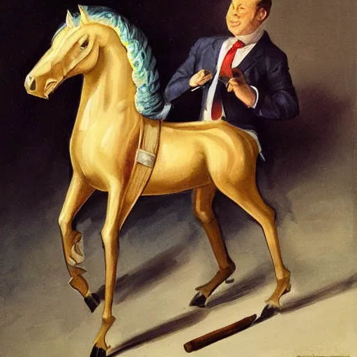 Image similar to an antropomorphic horse wearing a suit smoking a cigar