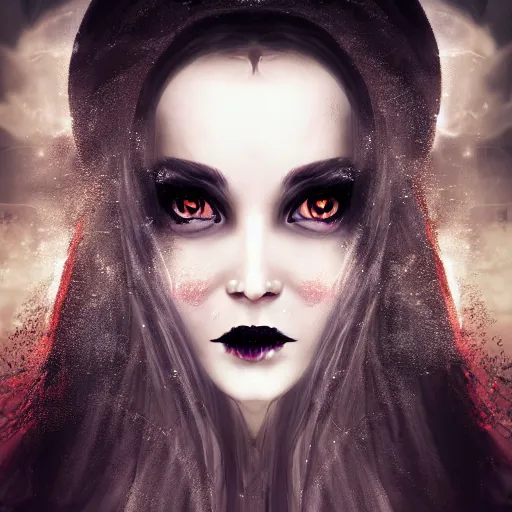 Image similar to beautiful dark witch portrait cinematic, realistic, detailed