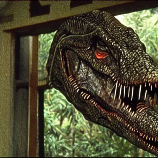 Prompt: John Calvin starring Jurassic Park (1994), photographic still, Cinematic