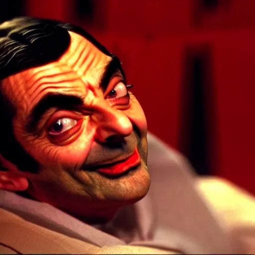 Image similar to mr. bean as madonna. movie still. cinematic lighting.