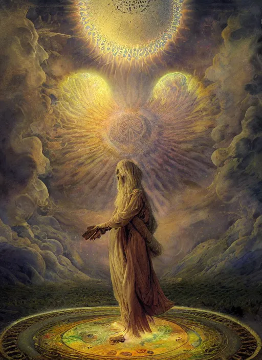 Image similar to antediluvian occult cosmology, ufo cult, by robert hooke and ernst haeckel and agostino arrivabene and joaquin sorolla, rule of thirds, vivid colours, atmospheric, digital painting, artstation, concept art, smooth, soft focus, negative space, illustration, digital painting