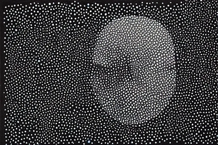 Image similar to face made out of planet, faceless people dark, dots, drip, stipple, pointillism, technical, abstract, minimal, style of francis bacon, asymmetry, pulled apart, cloak, hooded figure, made of dots, abstract, balaclava