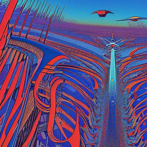 Image similar to A bird's-eye view futurism by jean giraud detailed illustration