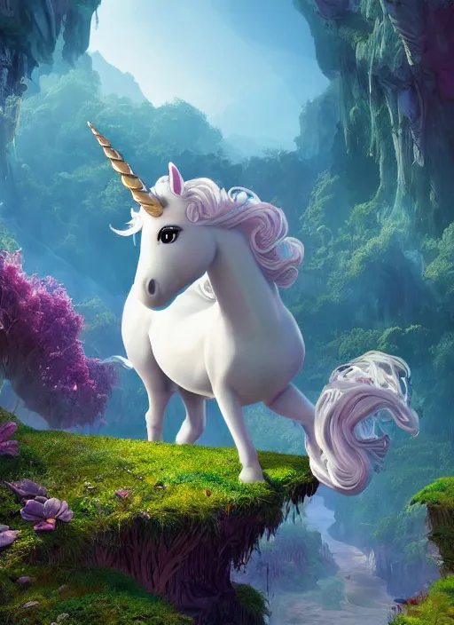 Image similar to unicorn on a lunarpunk biome, au naturel, hyper detailed, digital art, trending in artstation, cinematic lighting, studio quality, smooth render, unreal engine 5 rendered, octane rendered, art style by pixar dreamworks warner bros disney riot games and arcane.