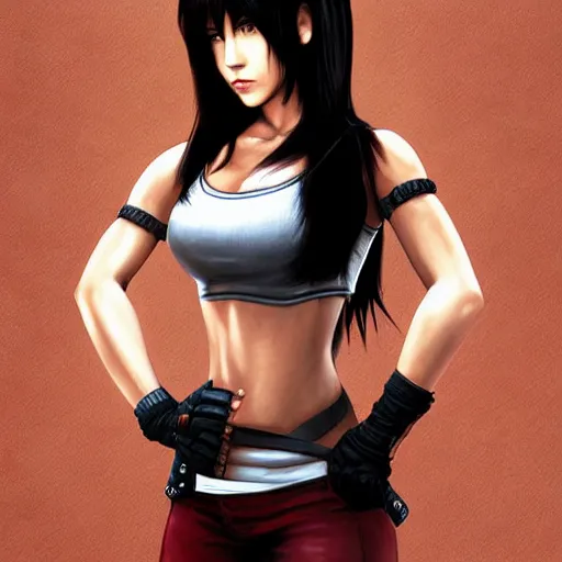 Image similar to head and body artwork of tifa lockhart, detailed, trending on artstartion