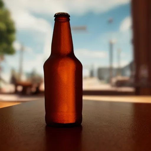 Prompt: photo of a beer bottle on the table, ultra realistic, ray tracing, ultra detailed, manly design, cyberpunk, award winning photography, trending on artstation