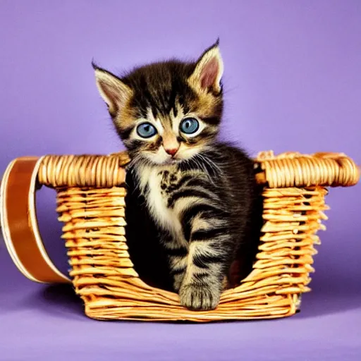 Image similar to An award-winning photo of an extremely cute kitten in a basket