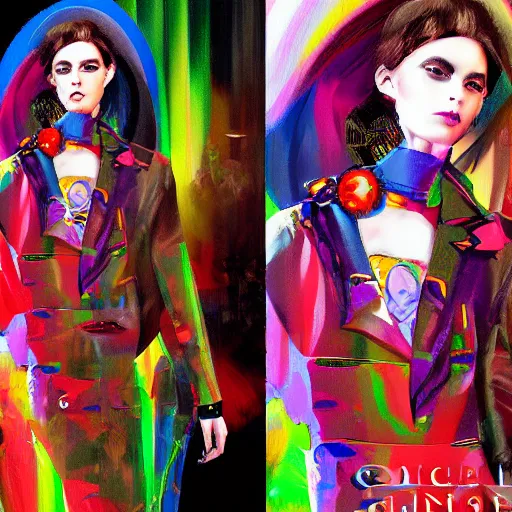 Image similar to glitch fashion, gucci catwalk, oil painting, digital art, ultradetailed, artstation