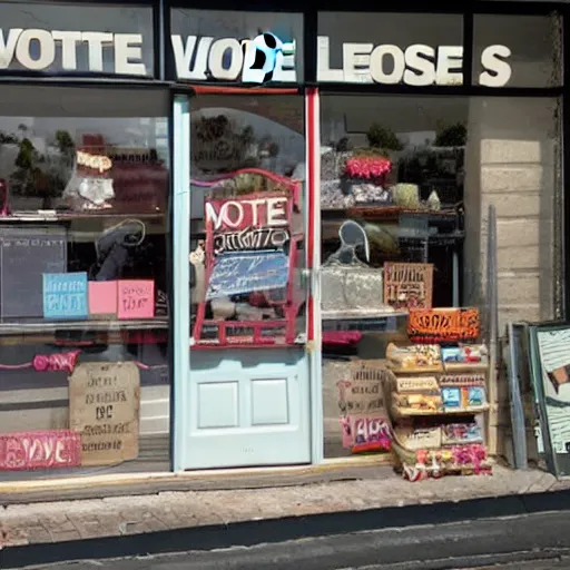 Image similar to a store front that says vote bless