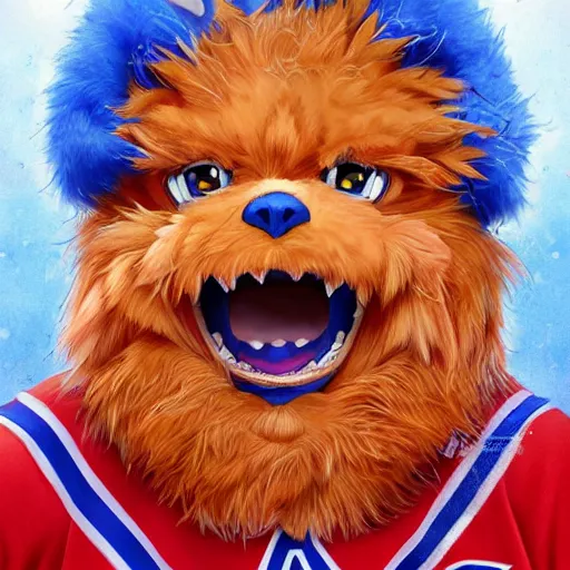 Image similar to anime Portrait of Youppi the Habs Montreal Canadiens Mascot as a very cute powerful and friendly pokemon, highly detailed anime, high evolution, 1990s, legendary, smooth, sharp focus, dynamic lighting, intricate, trending on ArtStation, illustration pokemon, art by WLOP