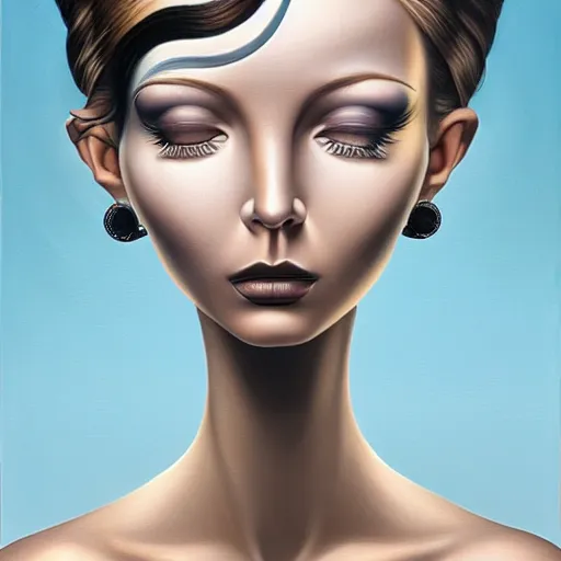 Image similar to behance contest winner, airbrush art, a painting of a woman, minimalist, skeuomorphic, detailed painting, very detailed, pop surrealism, an ultrafine detailed painting by rafal olbinski